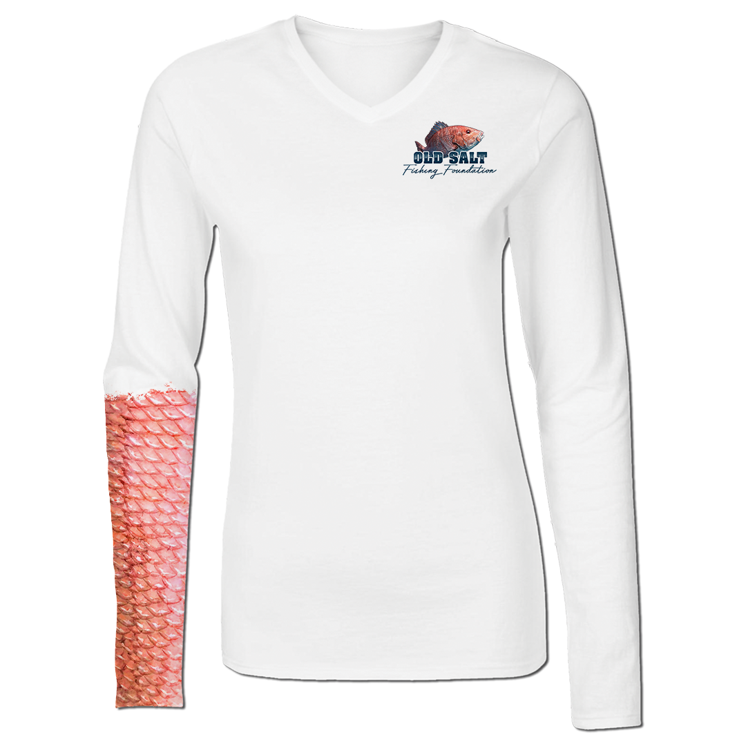 American Red Snapper - Ladies Long Sleeve V-Neck Performance Shirt