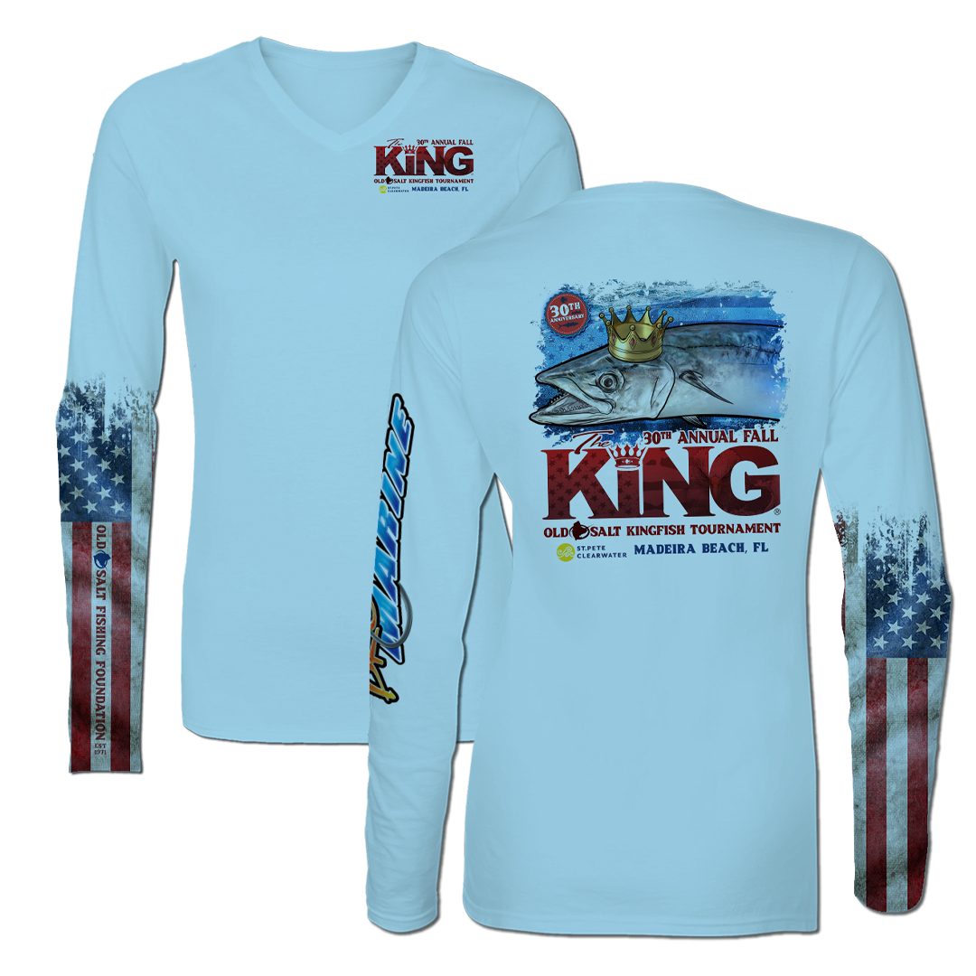 The KING - Fall 2023 - Women&#39;s Long Sleeve V-Neck Performance Shirt - Light Blue