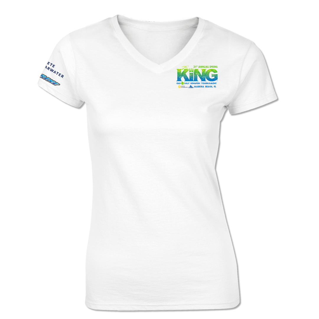 The KING - Spring 2024 - Ladies Short Sleeve Performance V-Neck Shirt - White