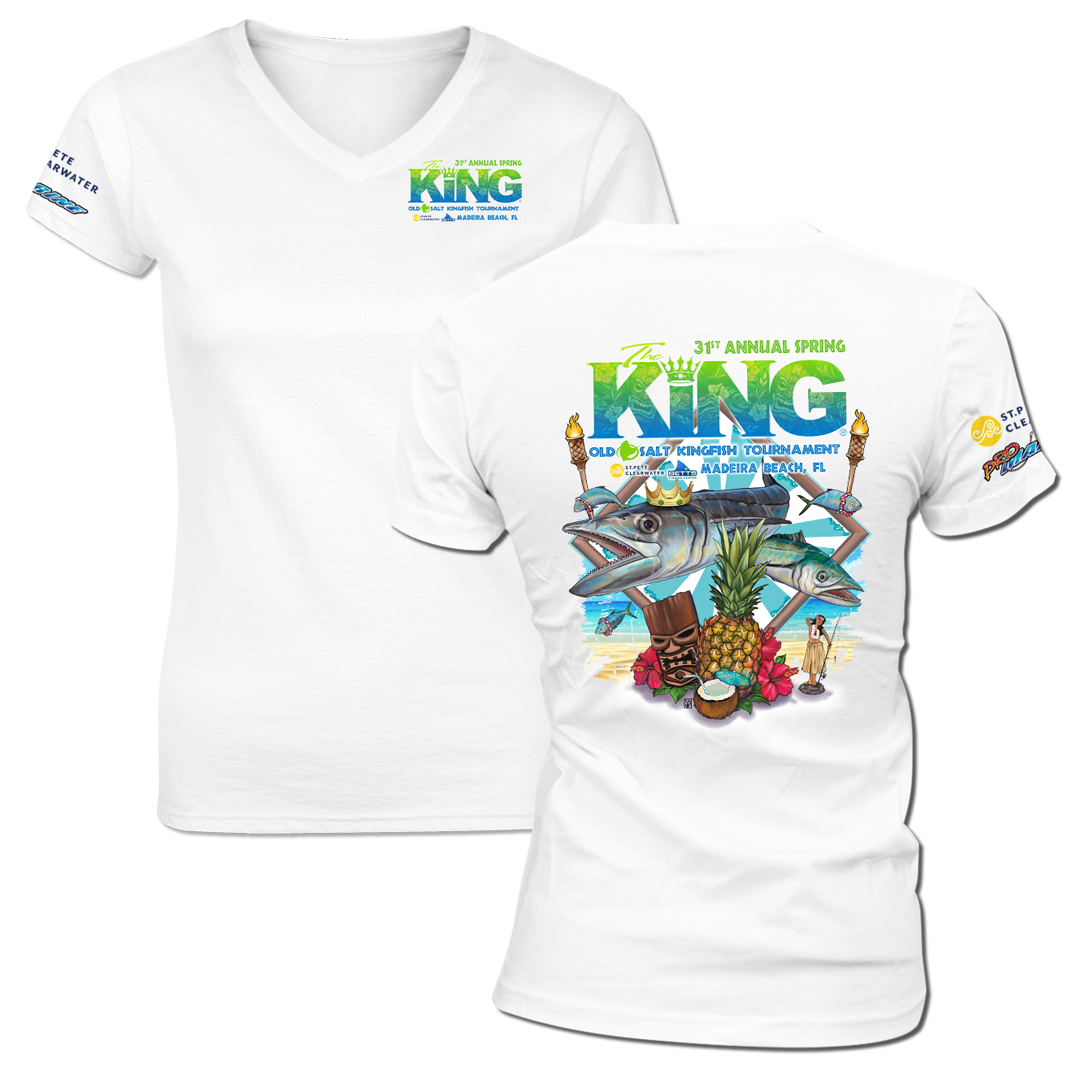 The KING - Spring 2024 - Ladies Short Sleeve Performance V-Neck Shirt - White