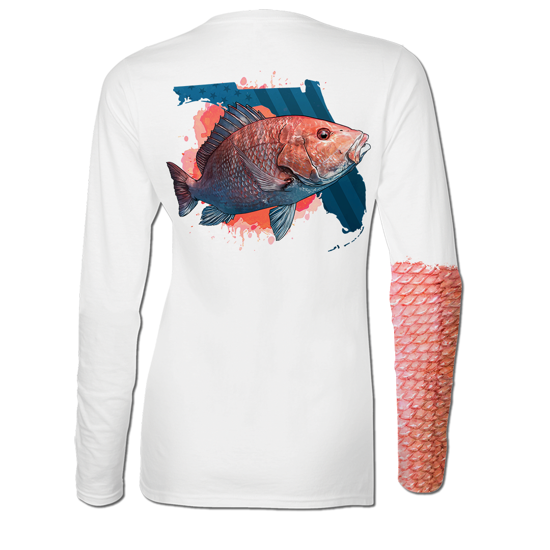 American Red Snapper - Ladies Long Sleeve V-Neck Performance Shirt