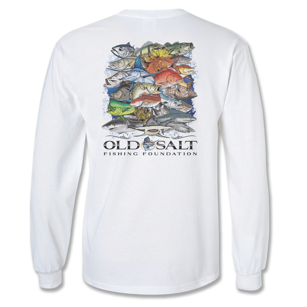 Men&#39;s &quot;Fishing Frenzy&quot; Long Sleeve Cotton/Poly Tee - White