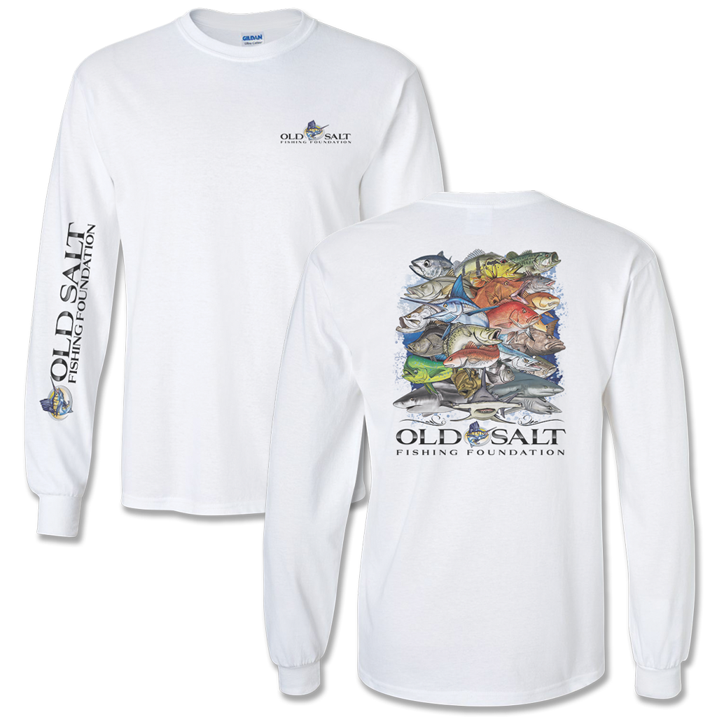 Men's Fishing Frenzy Long Sleeve Cotton/Poly Tee - White - Old