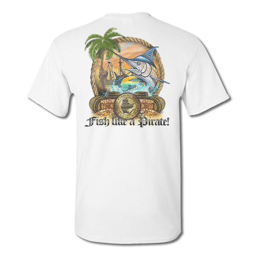 Fish Like A Pirate - Short Sleeve Cotton/Poly Fishing T-Shirt