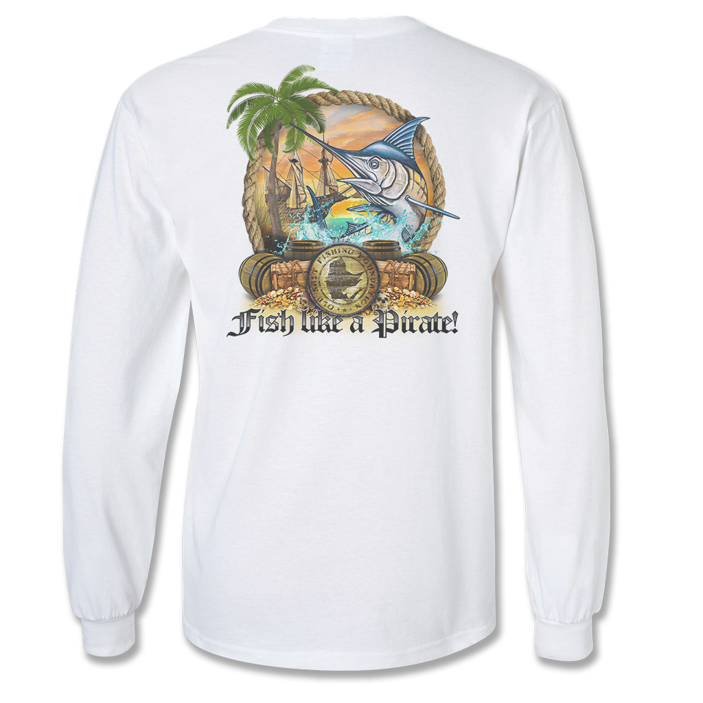 Fish Like A Pirate - Long Sleeve Cotton/Poly Fishing T-Shirt