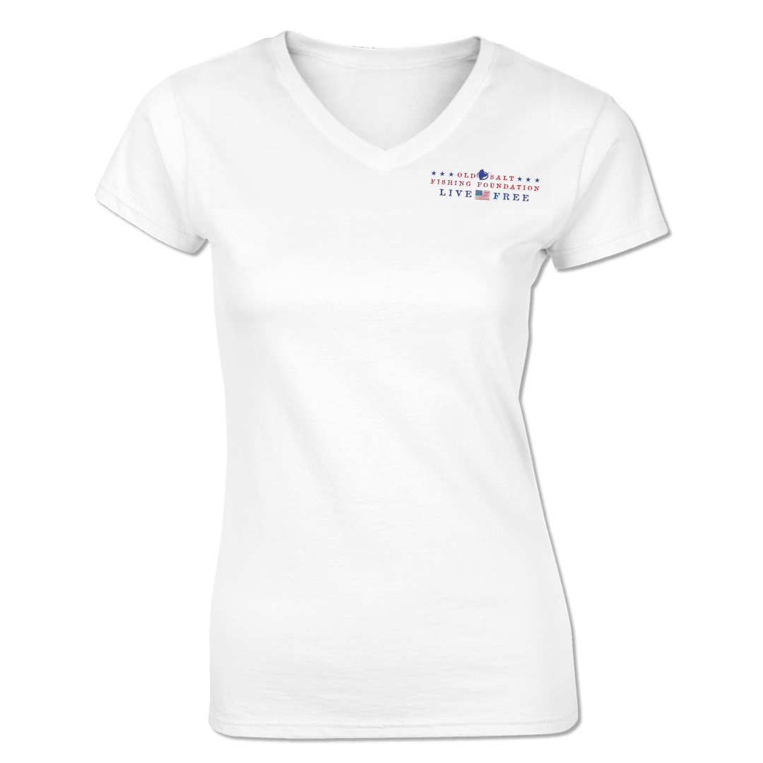 Live Free - Saltwater Ladies Short Sleeve V-Neck Shirt