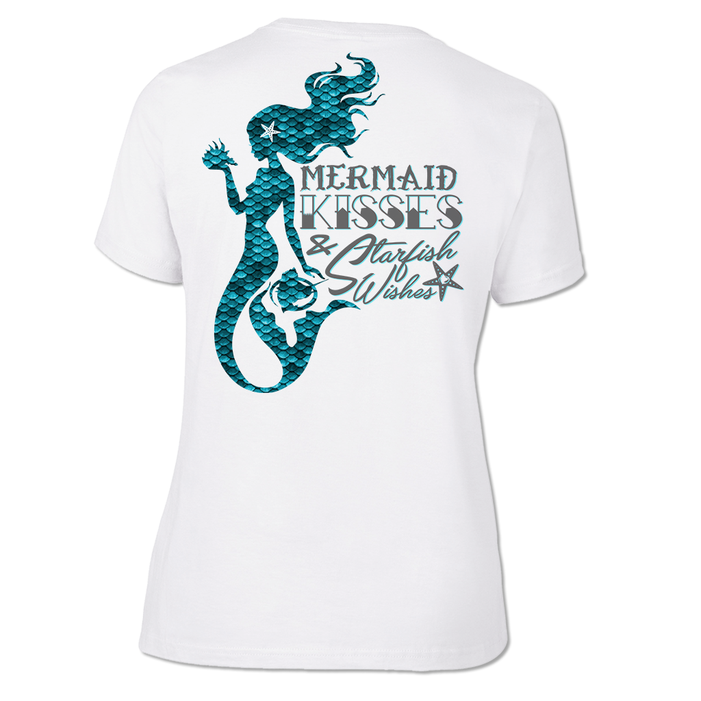 Mermaid Kisses - Ladies V-neck Performance Fishing Tee - Short Sleeve