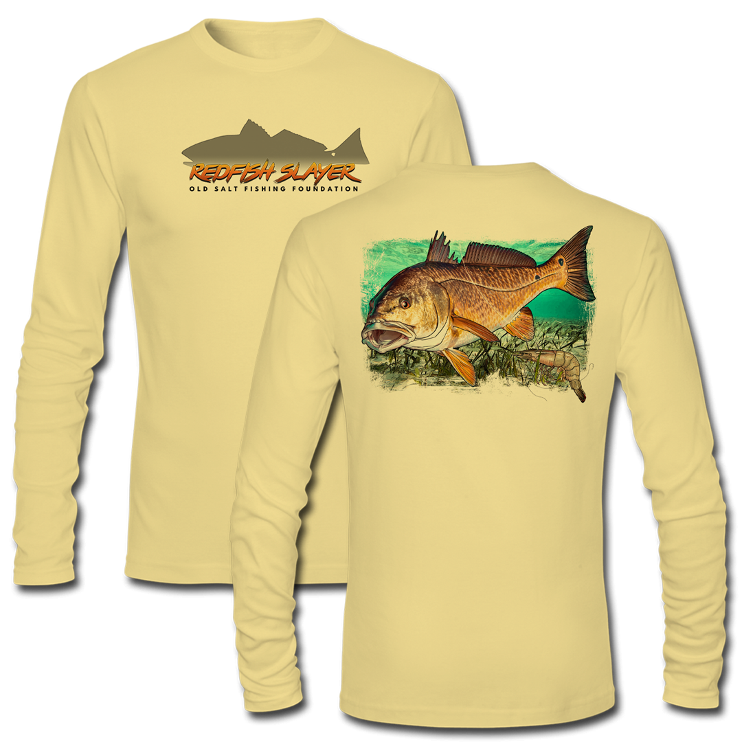 Bigfish Redfish White UPF50 Long Sleeve Performance Fishing Shirt