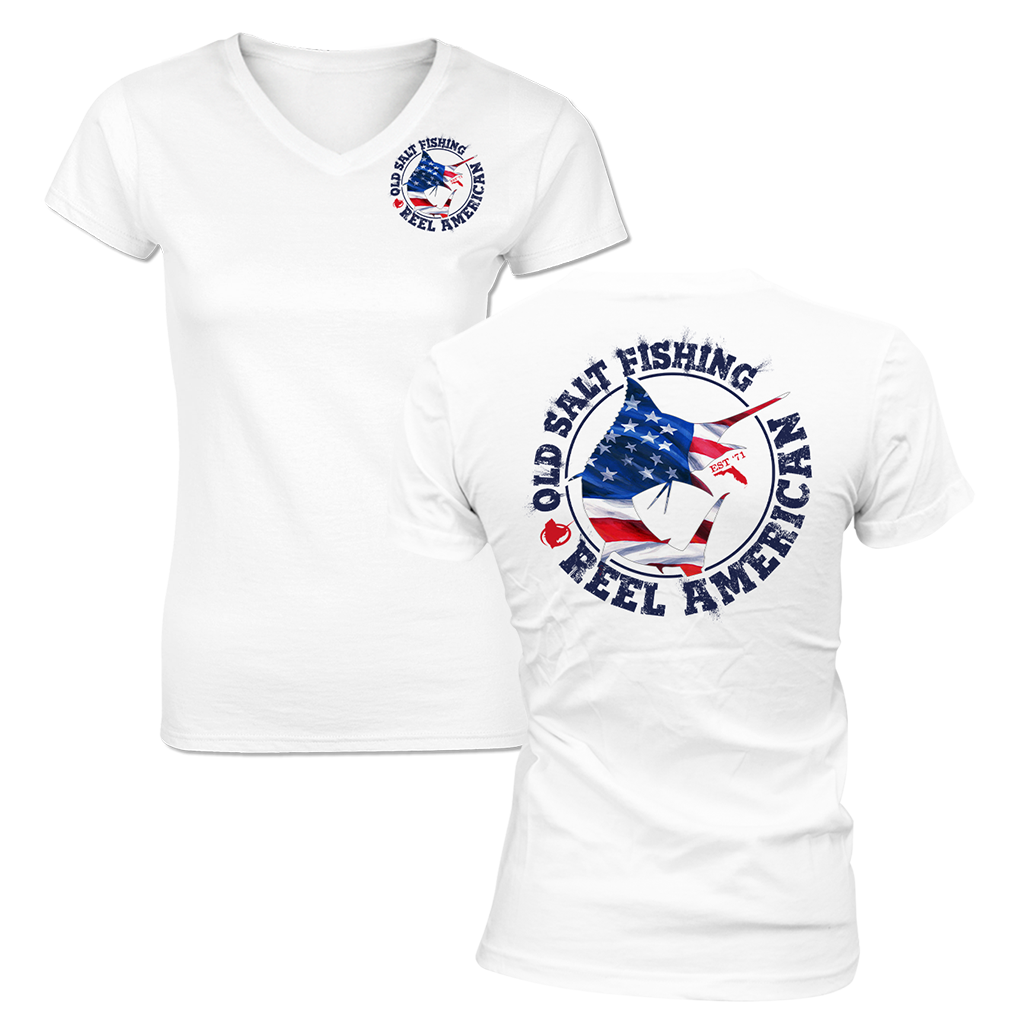 Reel Offshore American - Ladies Short Sleeve V-Neck Performance Shirt