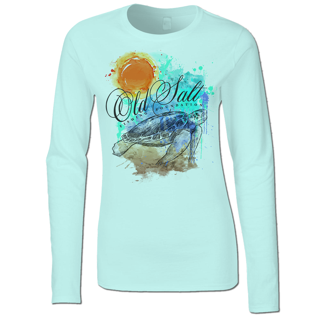 Salty Turtle - Ladies V-neck Cotton/Poly blend Fishing Tee - Short