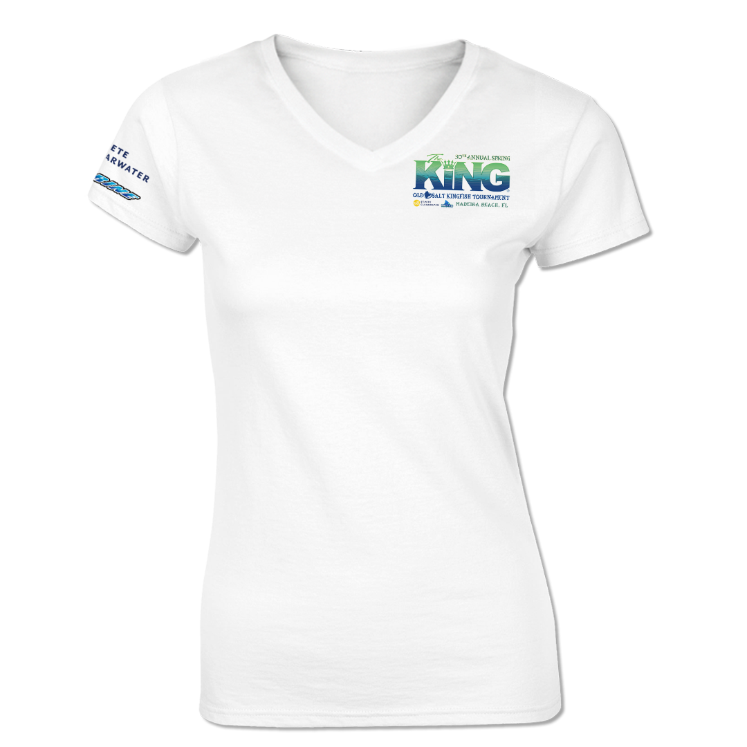 The KING - Spring 2023 - Ladies Short Sleeve Performance V-Neck Shirt - White